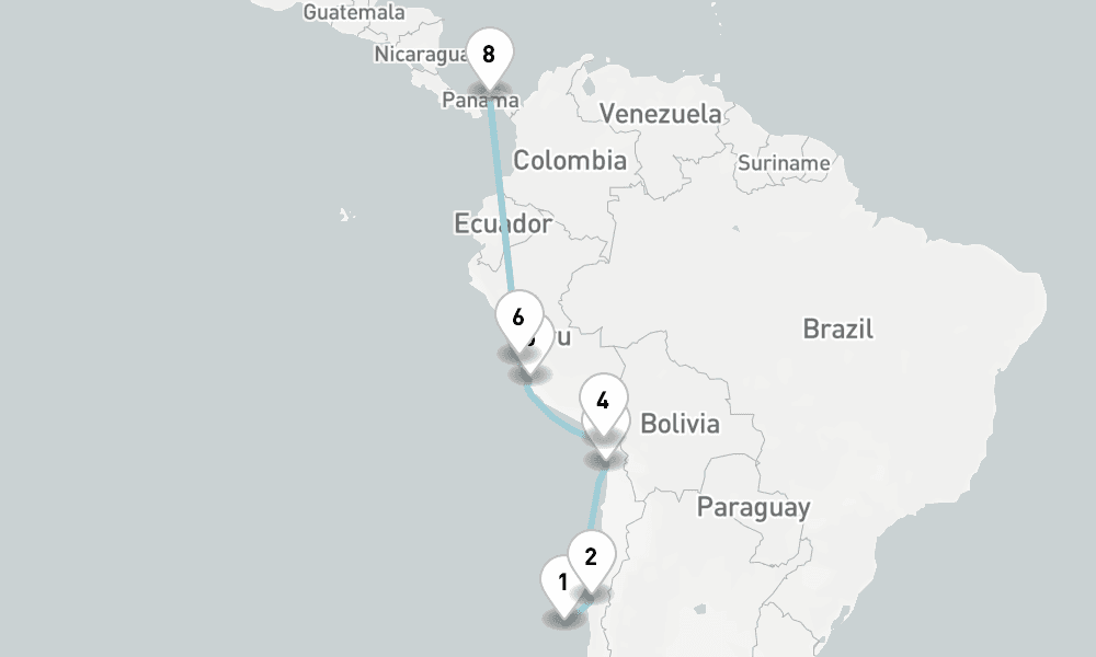 13 nights / 14 days, one-way from San Antonio to Panama City (Fuerte Amador, Balboa)