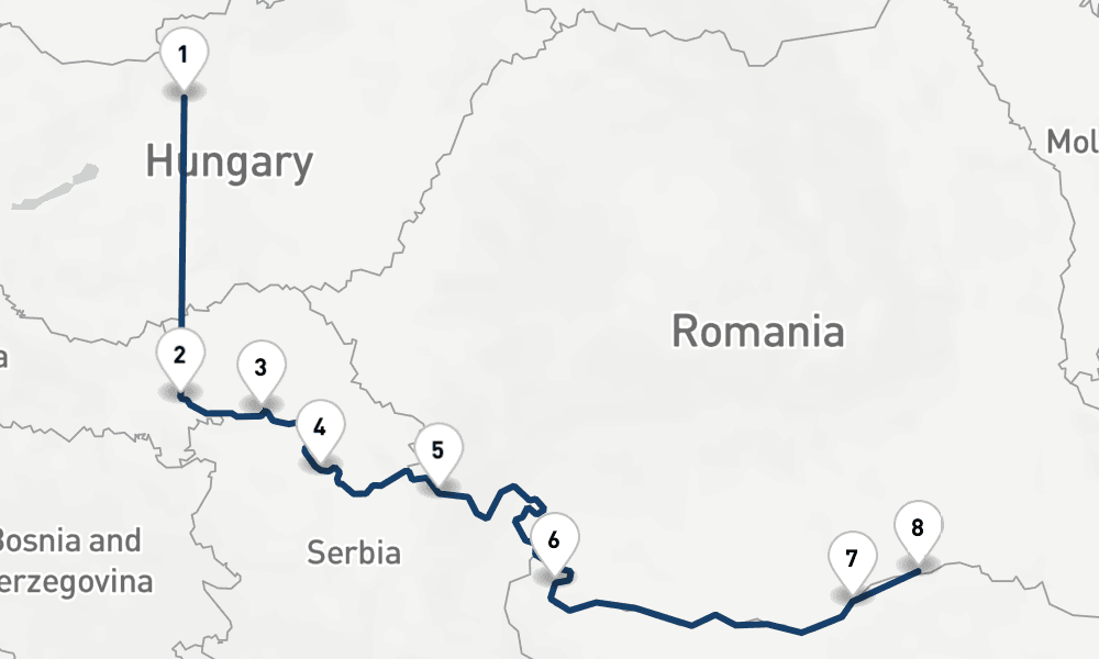 7 nights / 8 days, one-way from Budapest to Oltenita