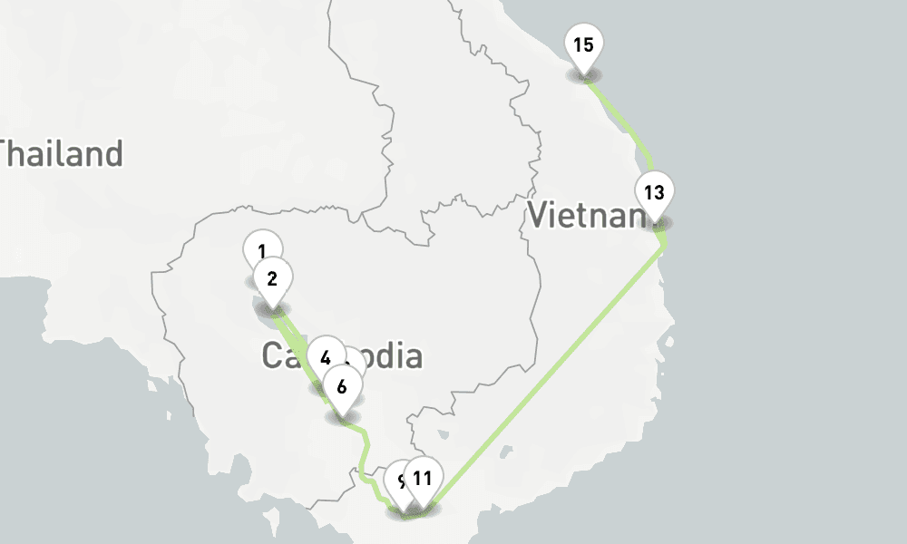 8 nights / 9 days, one-way from Siem Reap to Phu My (Ho Chi Minh City / Saigon, Vietnam)