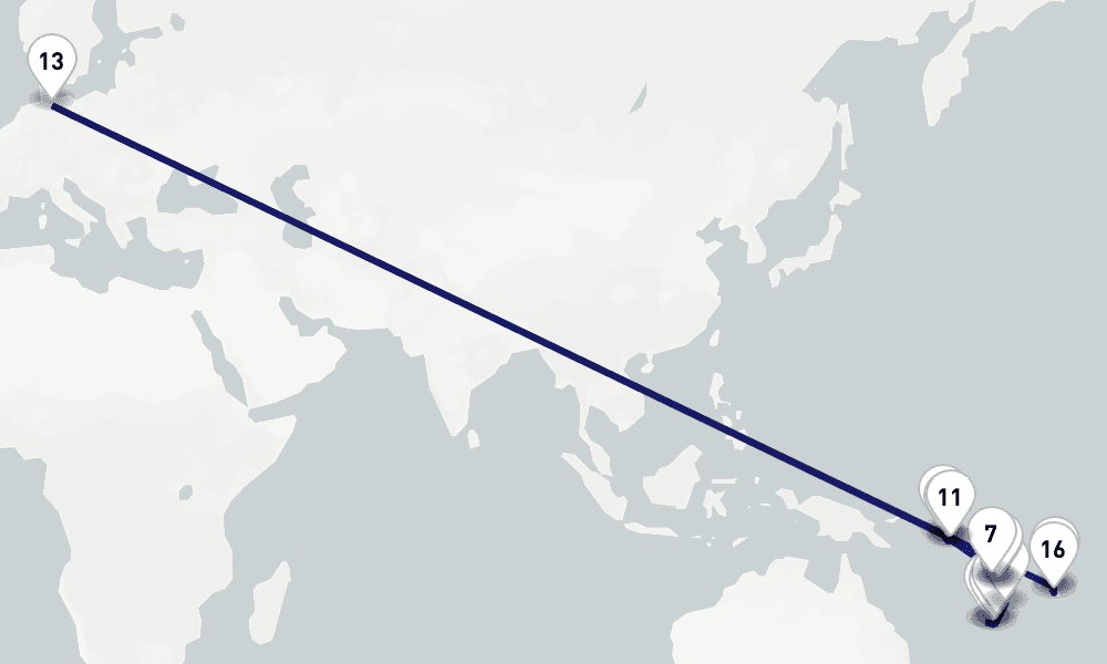 18 nights / 19 days, one-way from Noumea (New Caledonia) to Lautoka