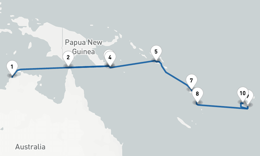 17 nights / 18 days, one-way from Darwin (NT Australia) to Lautoka