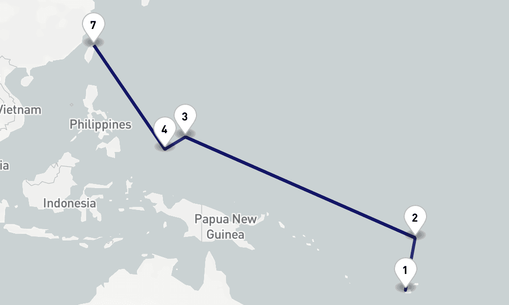 26 nights / 27 days, one-way from Lautoka to Keelung (Taipei, Taiwan)