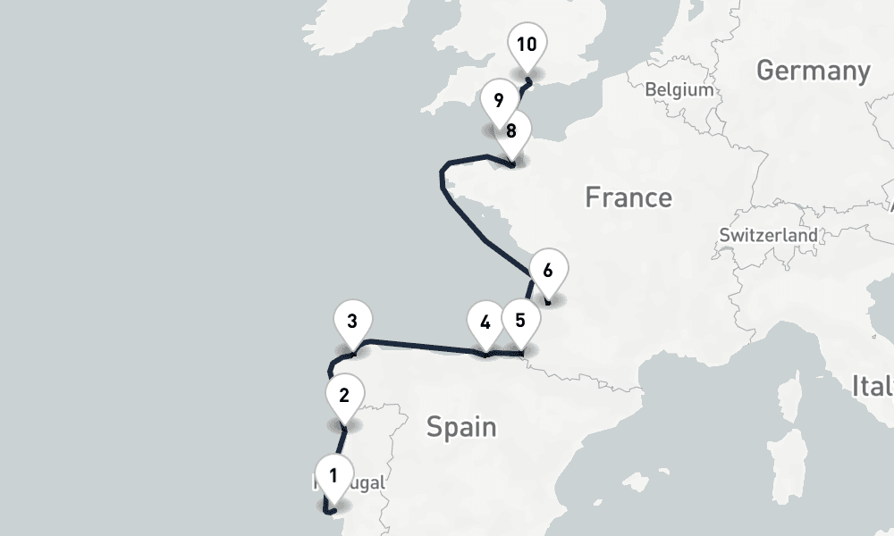 10 nights / 11 days, one-way from Lisbon to Southampton (England)