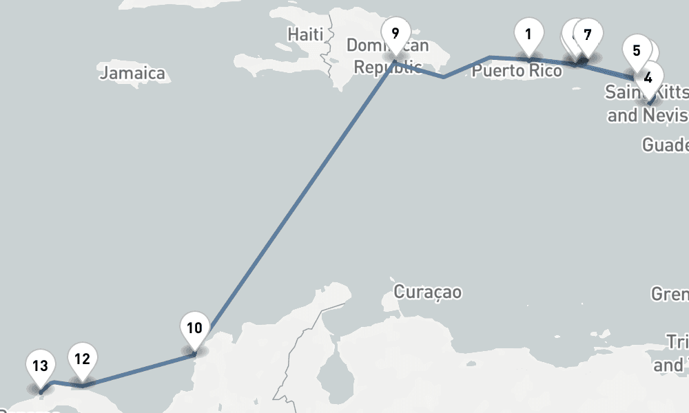 13 nights / 14 days, one-way from San Juan (Puerto Rico) to Colon