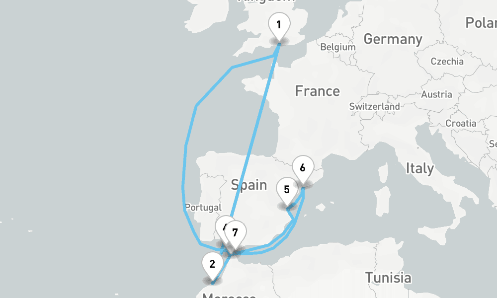 15 nights / 16 days, Portsmouth (England) Round trip