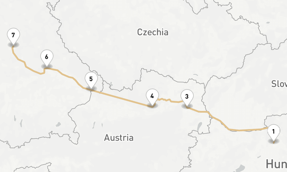 6 nights / 7 days, one-way from Budapest to Nuremberg