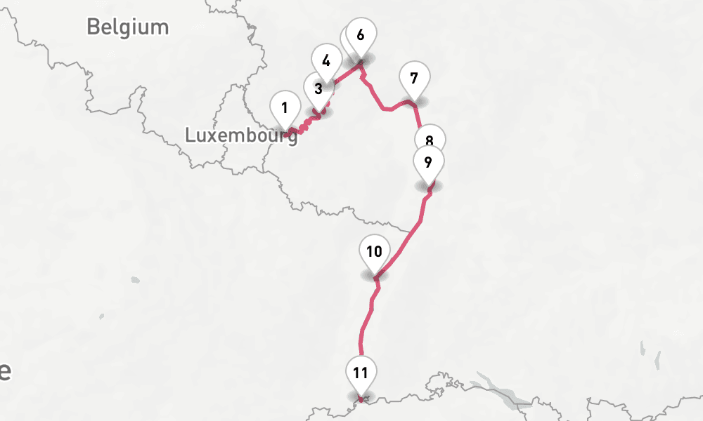 7 nights / 8 days, one-way from Trier to Basel