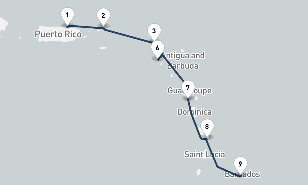 7 nights / 8 days, one-way from San Juan (Puerto Rico) to Bridgetown (Barbados)