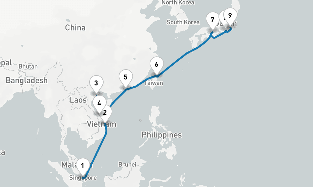 【シンガポール発/横浜着】日本へおかえりなさい片道クルーズ15日間 [M604] 15日間