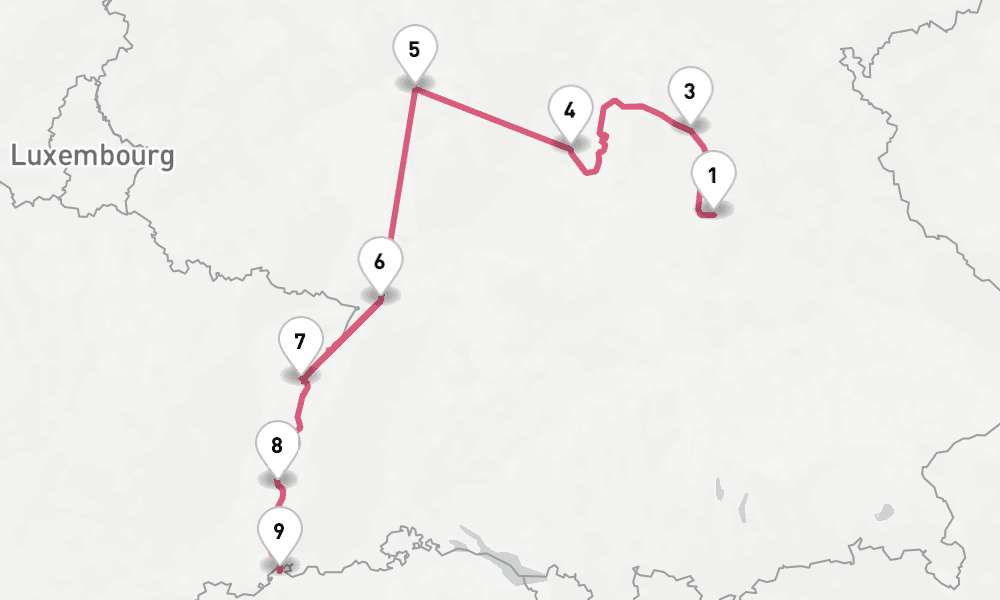 10 nights / 11 days, one-way from Nuremberg to Basel