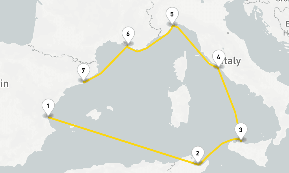 7 nights / 8 days, one-way from Valencia to Barcelona