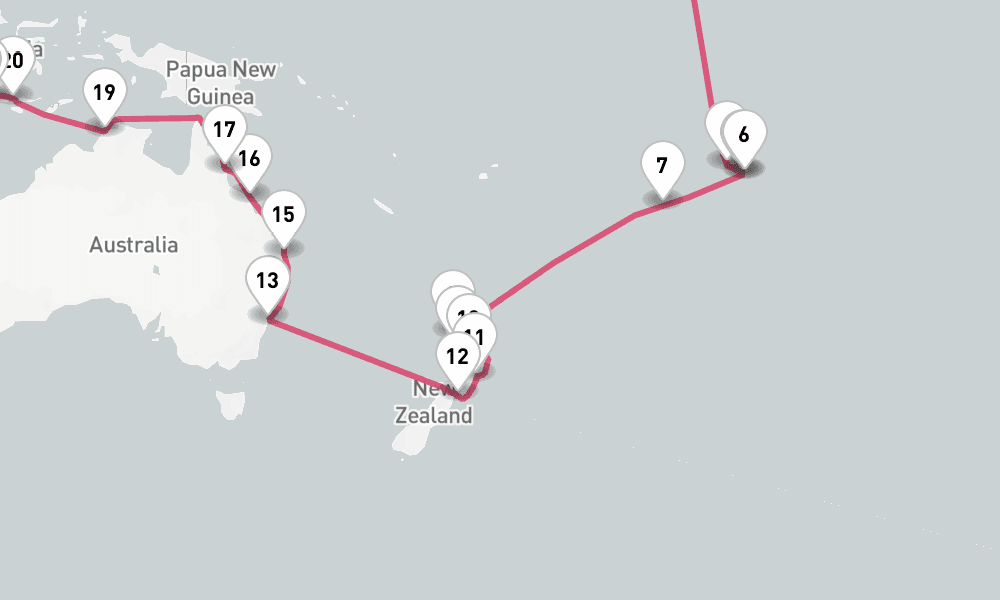 121 nights / 122 days, one-way from Los Angeles (San Pedro / Long Beach) to Tilbury (London, England)