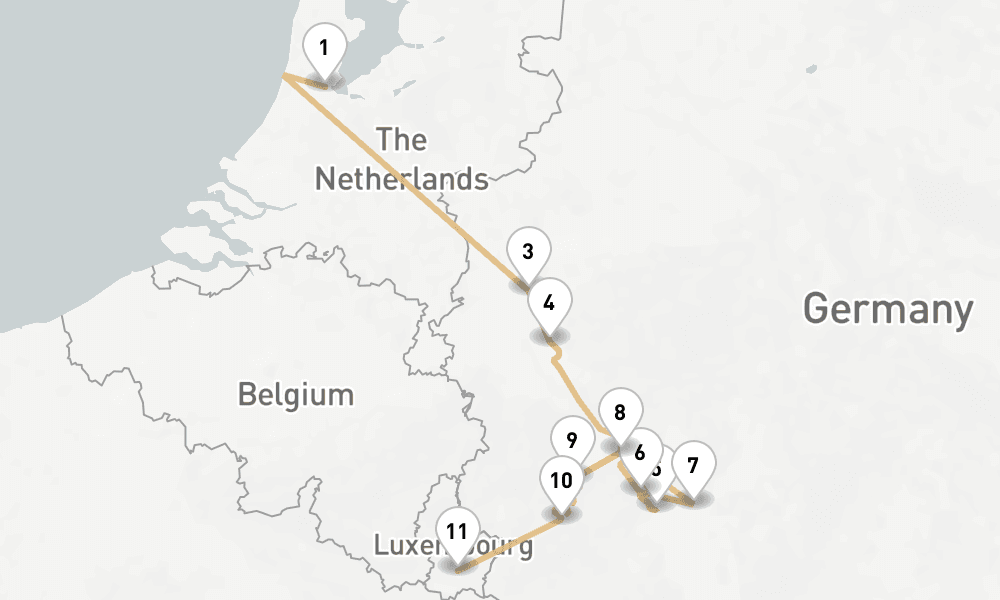 7 nights / 8 days, one-way from Amsterdam (Holland) to Luxembourg