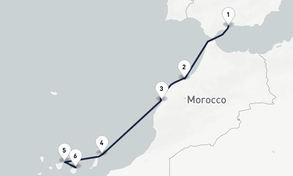 7 nights / 8 days, one-way from Malaga to Las Palmas (Gran Canaria, Canary Islands)