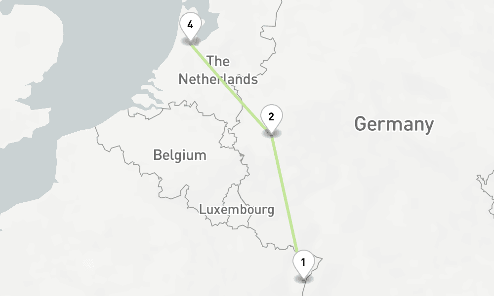 4 nights / 5 days, one-way from Strasbourg to Amsterdam (Holland)