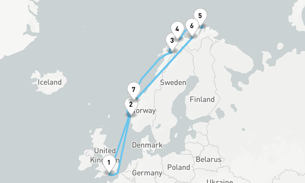 16 nights / 17 days, Portsmouth (England) Round trip