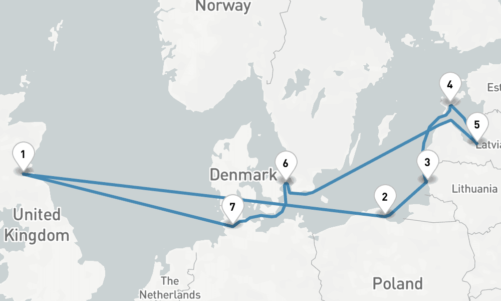 11 nights / 12 days, Edinburgh (Leith, Scotland) Round trip