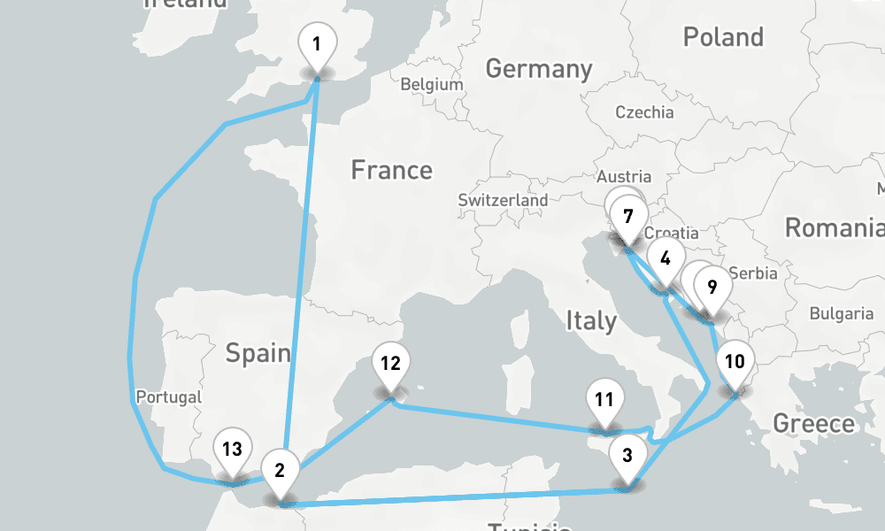 26 nights / 27 days, Portsmouth (England) Round trip