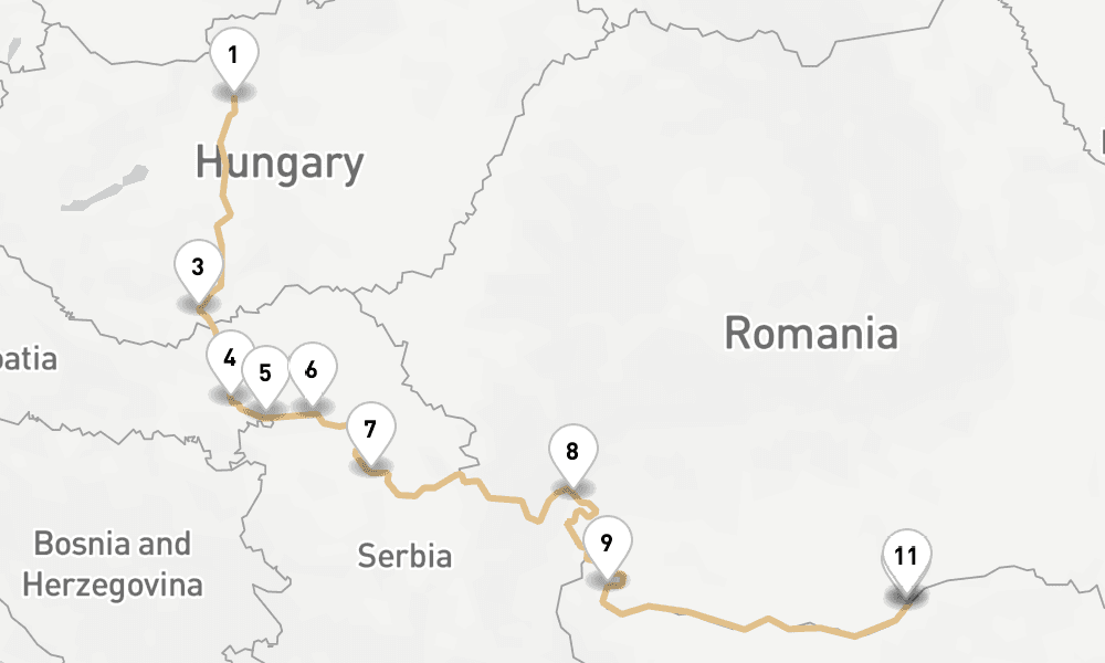 7 nights / 8 days, one-way from Budapest to Giurgiu