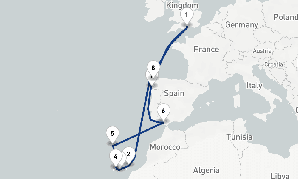 14 nights / 15 days, Southampton (England) Round trip