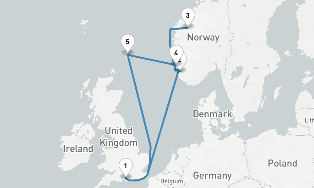 10 nights / 11 days, Southampton (England) Round trip