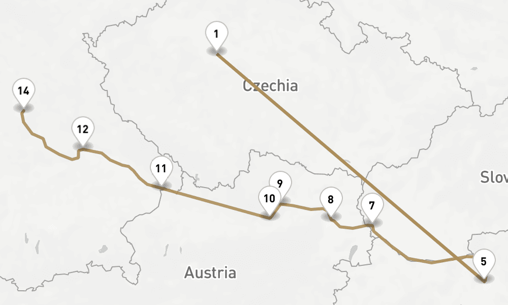 10 nights / 11 days, one-way from Prague (Czech Republic) to Nuremberg