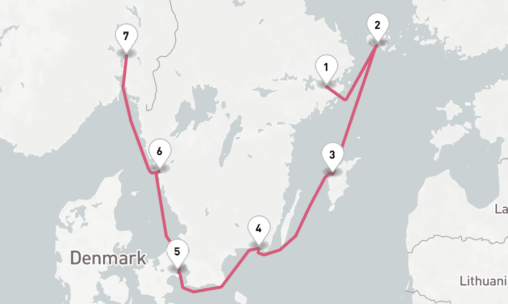 7 nights / 8 days, one-way from Stockholm to Oslo