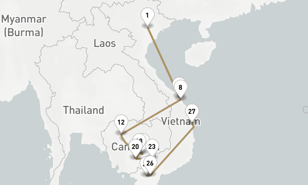 23 nights / 24 days, one-way from Hanoi to Phu My (Ho Chi Minh City / Saigon, Vietnam)