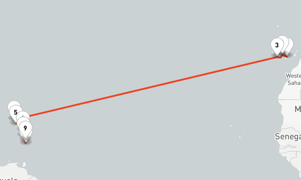 14 nights / 15 days, one-way from Las Palmas (Gran Canaria, Canary Islands) to Fort-de-France (Martinique)