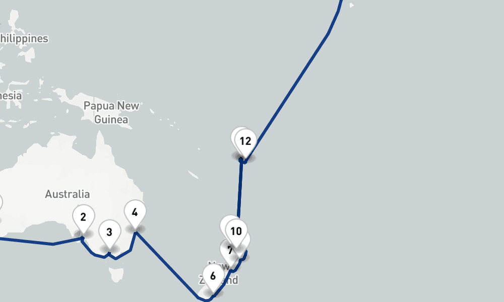60 nights / 61 days, one-way from Fremantle (Perth, Western Australia) to Southampton (England)
