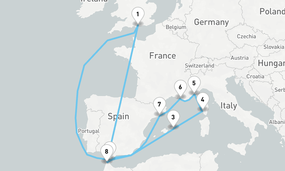 16 nights / 17 days, Portsmouth (England) Round trip