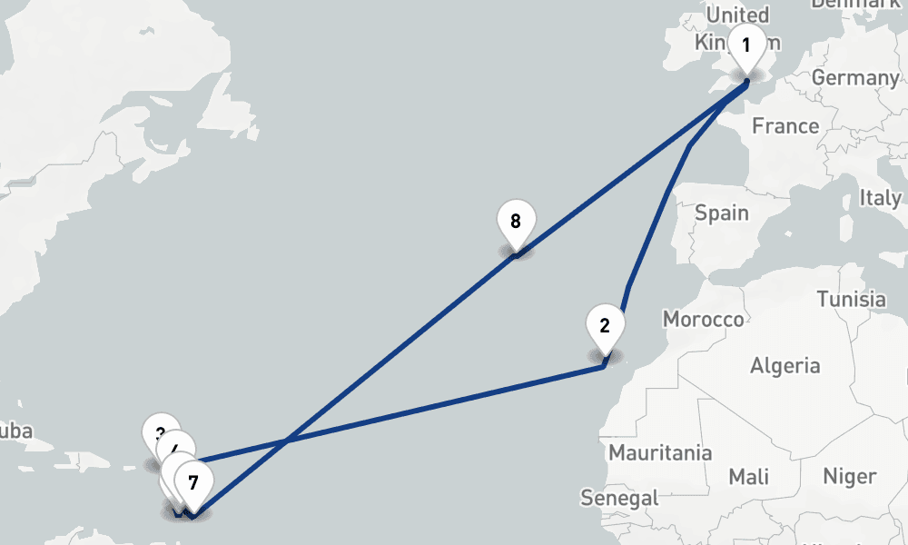 24 nights / 25 days, Southampton (England) Round trip