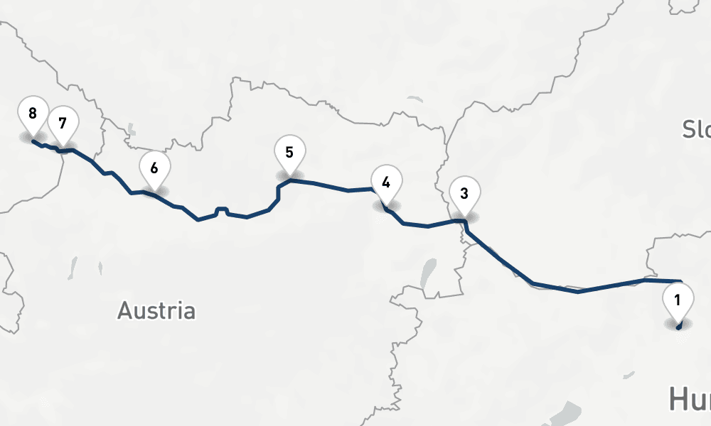 7 nights / 8 days, one-way from Budapest to Vilshofen an der Donau