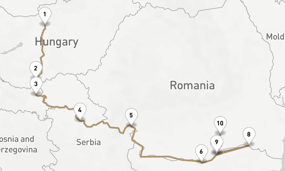 12 nights / 13 days, one-way from Budapest to Bucharest