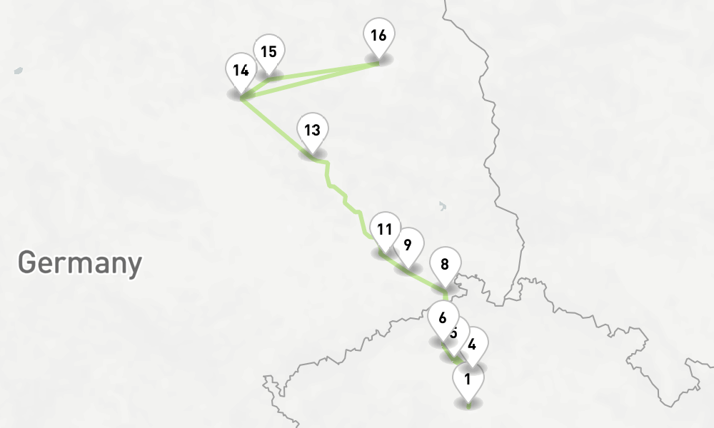 8 nights / 9 days, one-way from Prague (Czech Republic) to Berlin