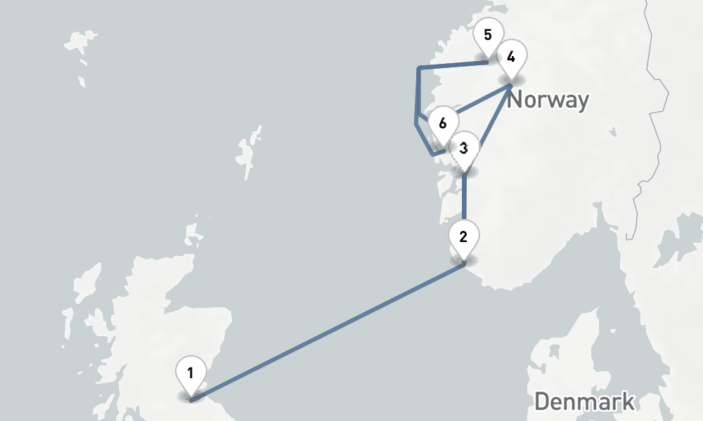 7 nights / 8 days, one-way from Edinburgh (Leith, Scotland) to Bergen