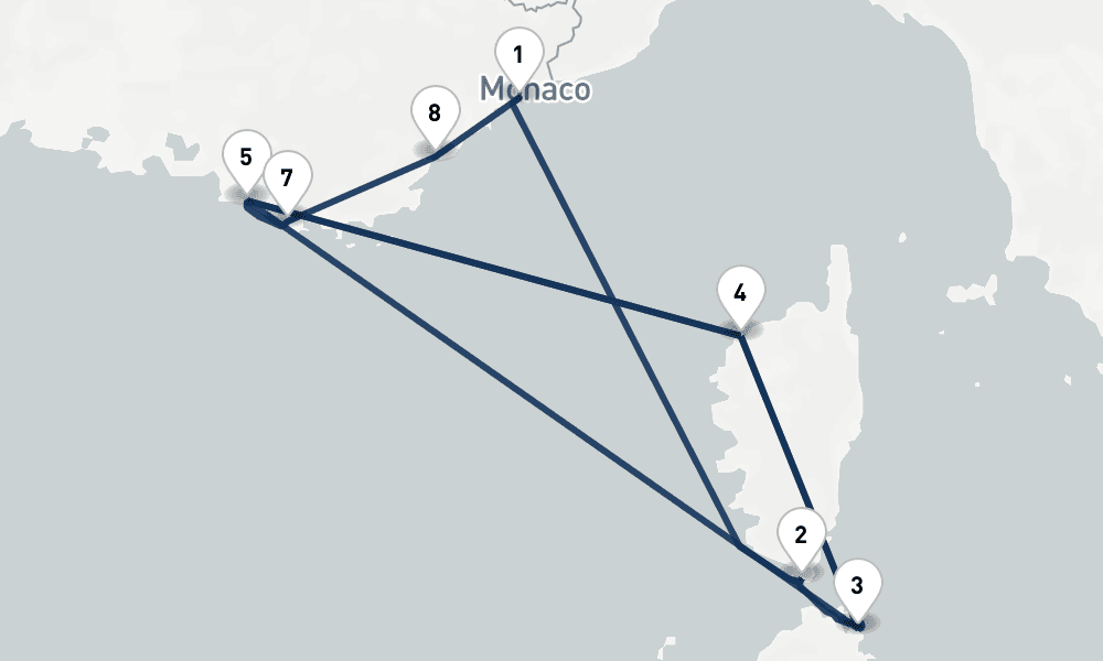 7 nights / 8 days, Villefranche-sur-Mer (Nice, France Riviera) Round trip