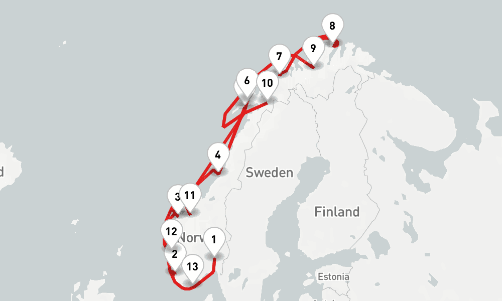 14 nights / 15 days, Oslo Round trip