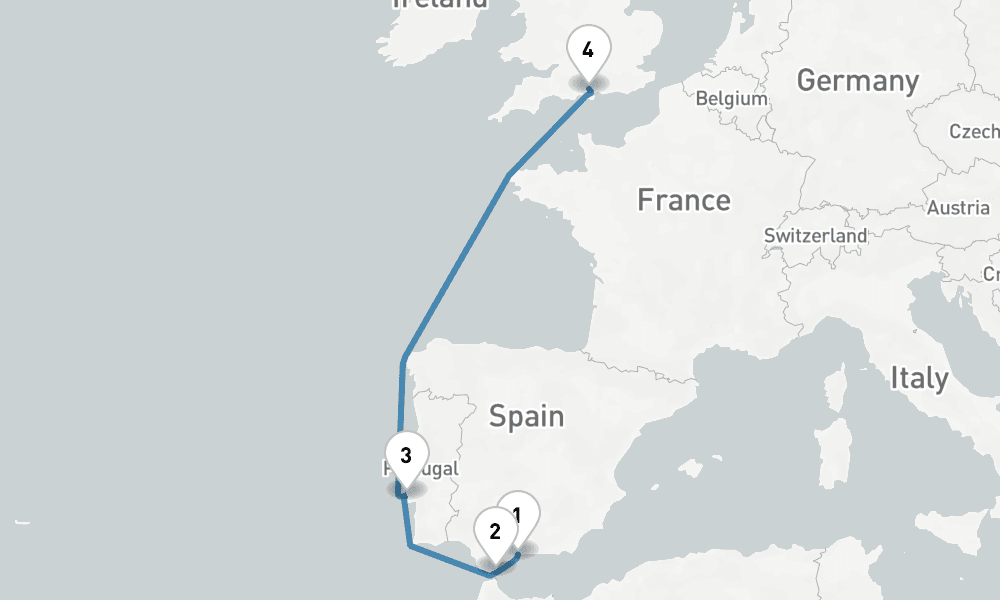7 nights / 8 days, one-way from Malaga to Southampton (England)
