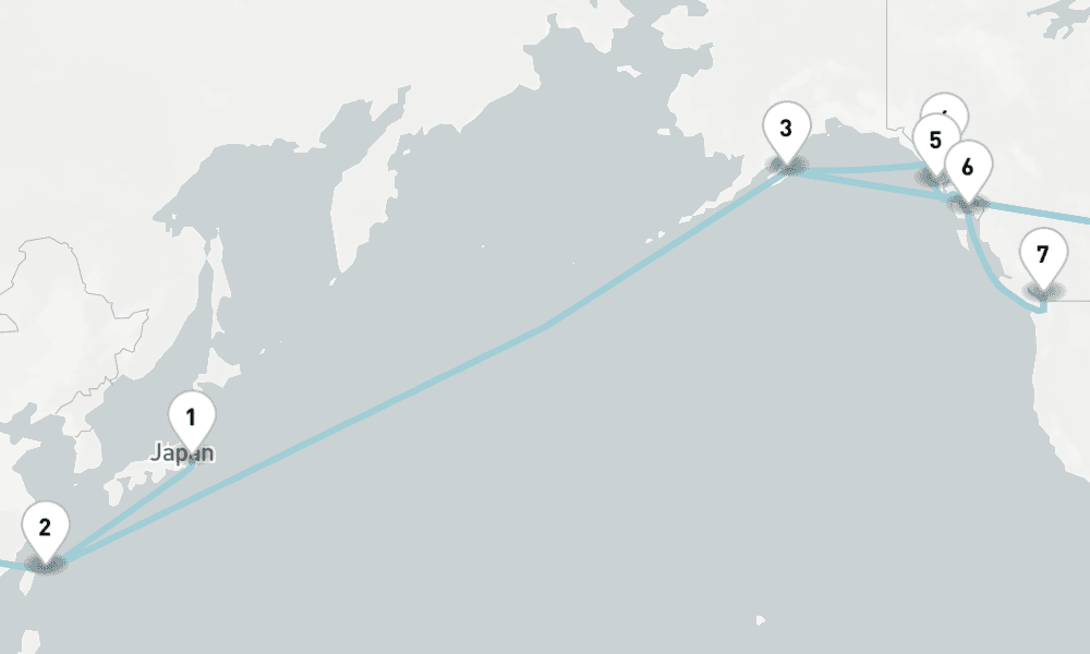 17 nights / 18 days, one-way from Tokyo to Vancouver (BC Canada)