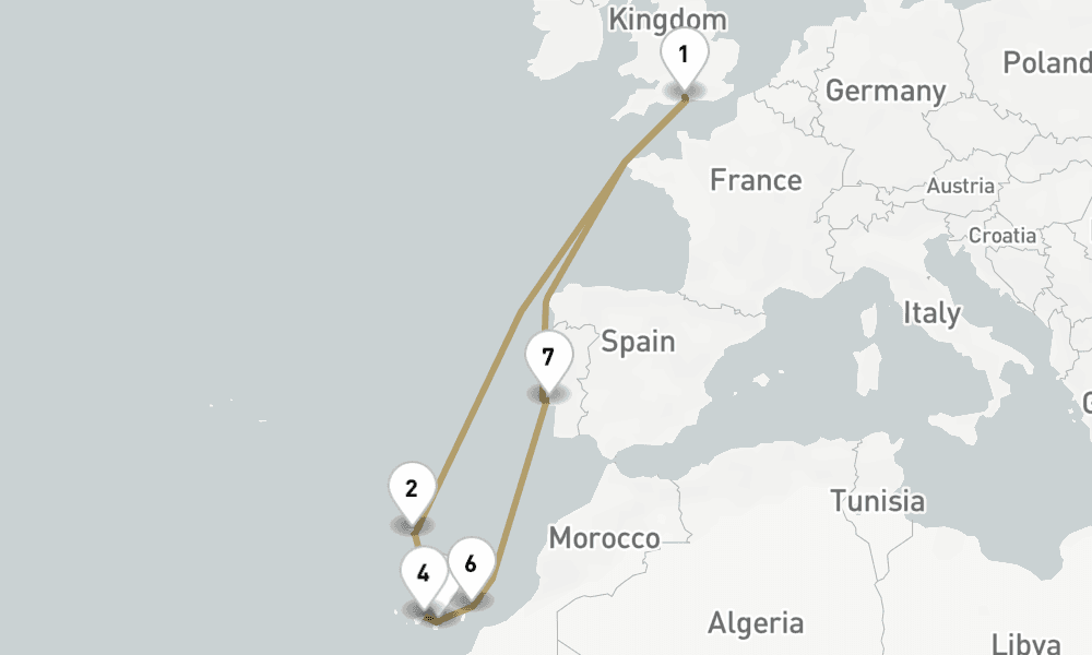 14 nights / 15 days, Southampton (England) Round trip