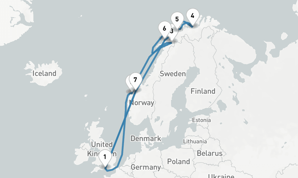 15 nights / 16 days, Southampton (England) Round trip