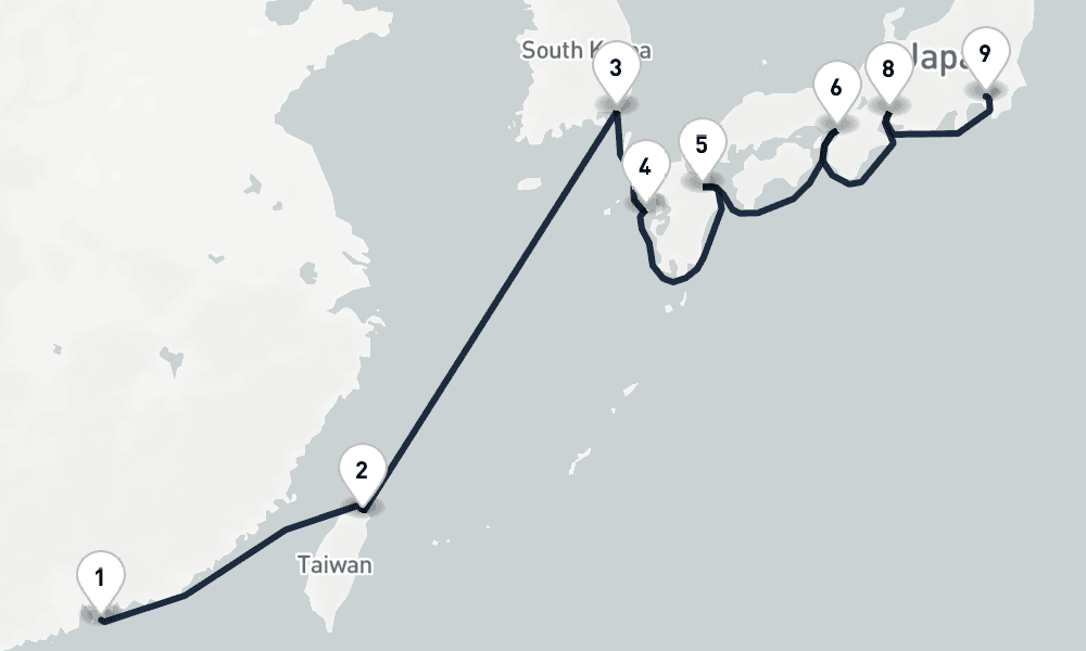 11 nights / 12 days, one-way from Hong Kong to Yokohama (Tokyo, Japan)