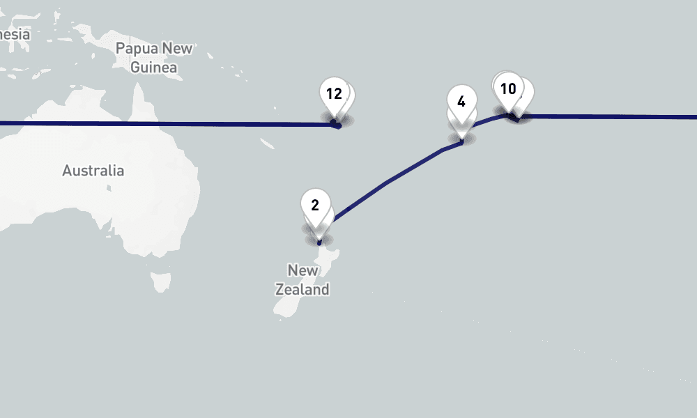 20 nights / 21 days, one-way from Auckland to Lautoka
