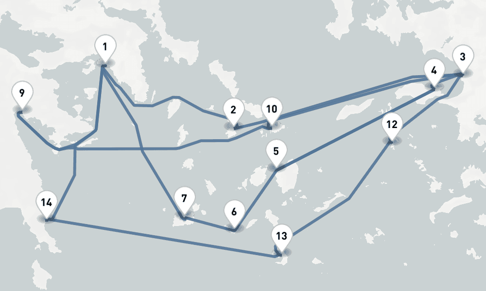 14 nights / 15 days, Piraeus (Athens, Greece) Round trip