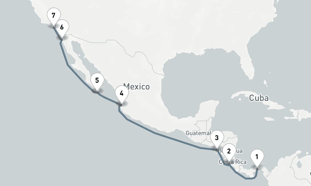 10 nights / 11 days, one-way from Panama City (Fuerte Amador, Balboa) to Los Angeles (San Pedro / Long Beach)