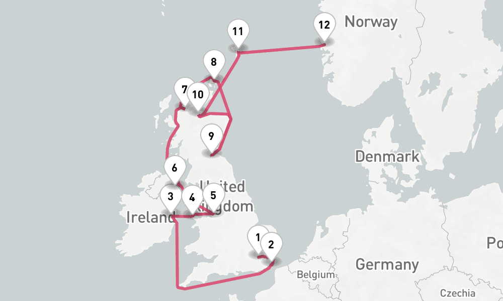 14 nights / 15 days, one-way from Tilbury (London, England) to Bergen