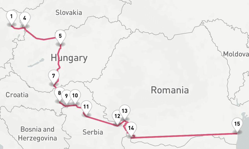 14 nights / 15 days, one-way from Vienna to Constanta