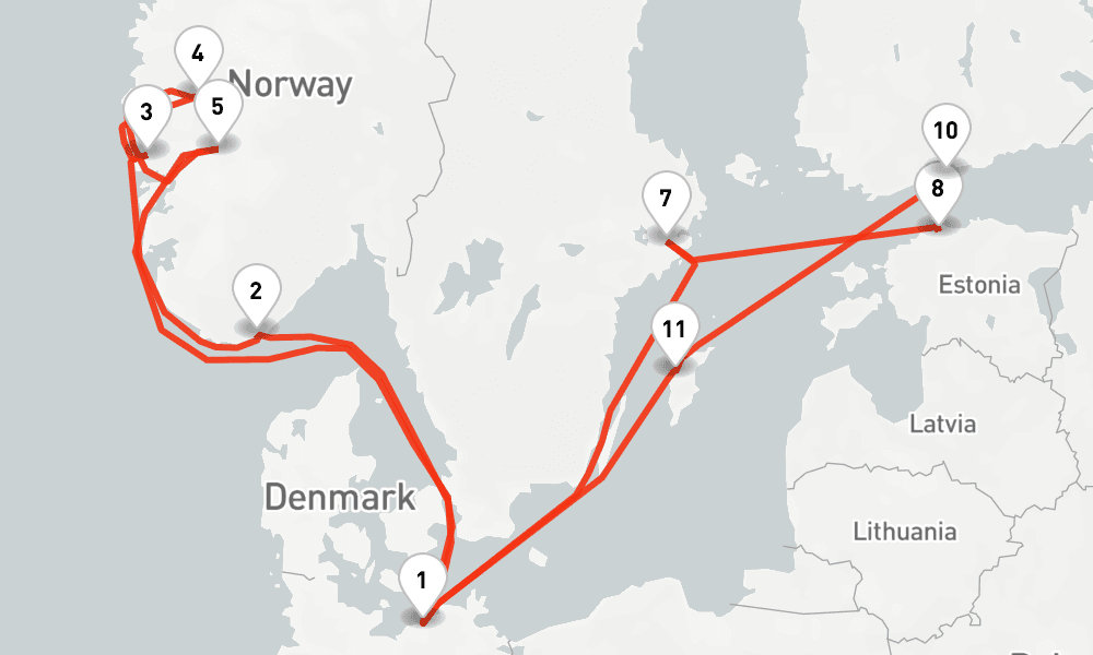 14 nights / 15 days, Warnemunde (Rostock, Germany) Round trip