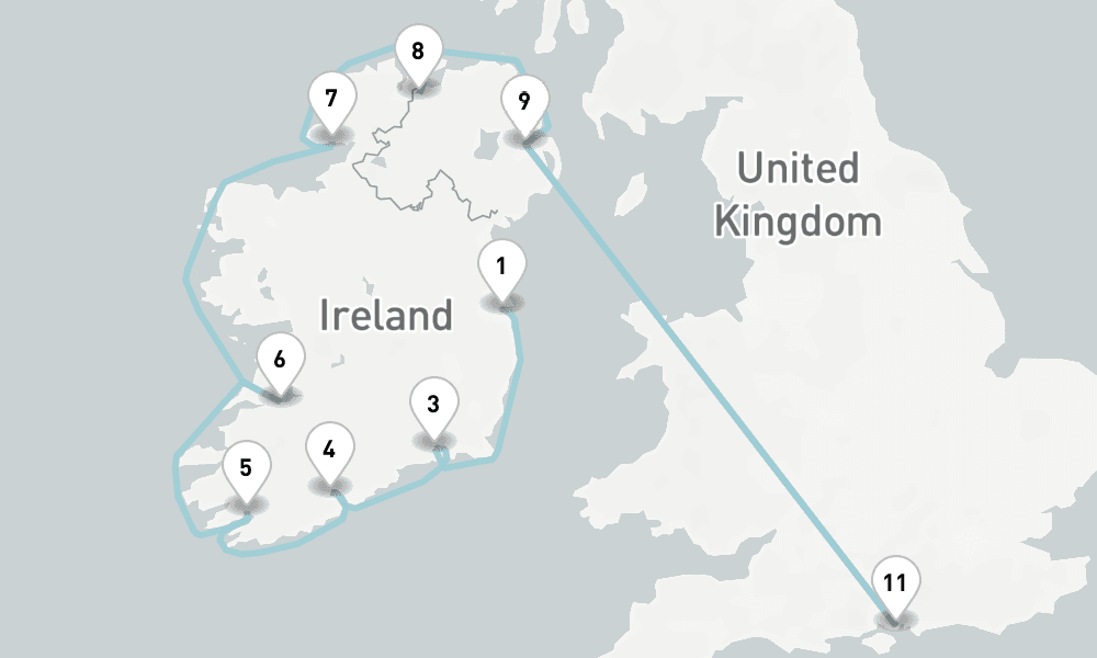 12 nights / 13 days, one-way from Dublin to Portsmouth (England)